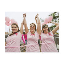 Three young women dressed in pink run in postcards