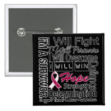 Throat Cancer Fight Persevere Overcome Win Pinback Buttons