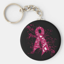 Throat Cancer Floral Swirls Ribbon Key Chain