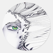 eyes, ink, girl, woman, feelings, portrait, blackandwhite, original, artsprojekt, drawing, green eyes, Sticker with custom graphic design