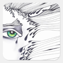 eyes, ink, girl, woman, feelings, portrait, blackandwhite, original, artsprojekt, drawing, green eyes, Sticker with custom graphic design