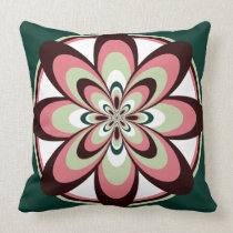 Throw Pillow, Abstract Flower 4, Green Brown Pink