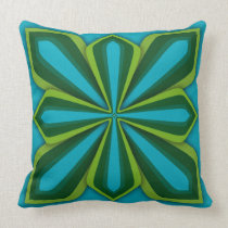 Throw Pillow, Abstract Flower, Green Cyan