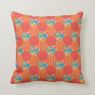 Throw Pillow Cushion Ditsy Orange Floral Patchwork