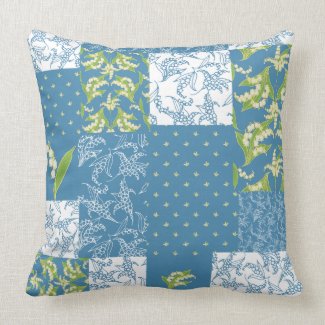 Throw Pillow, Cushion: Lilies Faux Patchwork, Blue