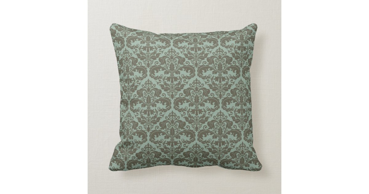 Throw Pillow - Damask Pattern (Sage) Zazzle
