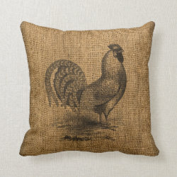 Throw Pillow Faux Burlap with Rooster Image