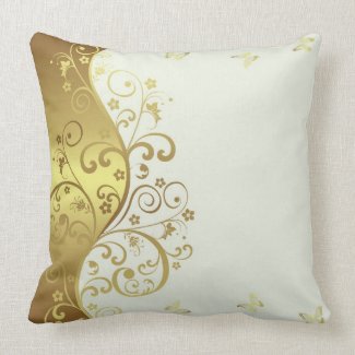 Throw Pillow--Ivory & Gold Swirls