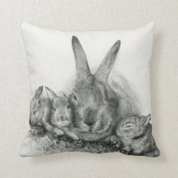 Throw Pillow Momma Rabbit and Bunnies