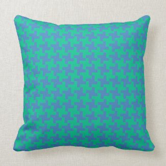 Throw Pillow or Cushion Emerald and Blue Dogtooth