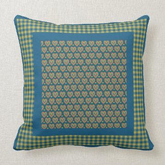 Throw Pillow or Cushion, Hearts and Check Gingham