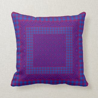 Throw Pillow, Purple and Blue Checks and Ogees
