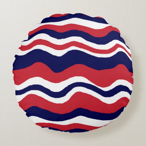 Throw Pillow Red Blue White round Zazzle