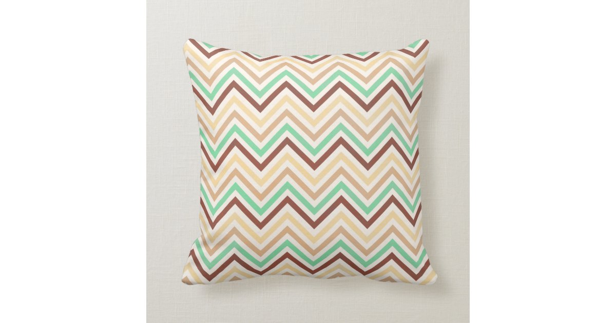 Throw pillow with brown green chevron pattern Zazzle