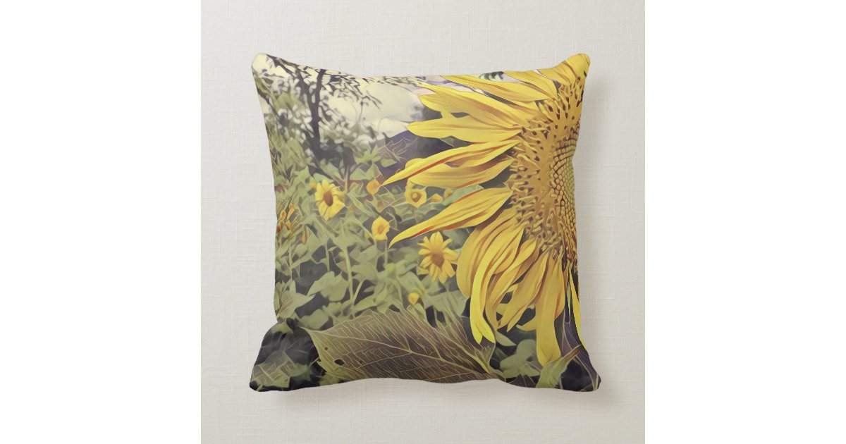 Throw pillow with sunflower design Zazzle