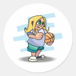 thumbs up basketball girl cartoon graphic round stickers