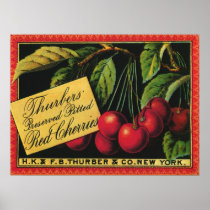 Thurber Cherries, Vintage Fruit Crate Label Art Print
