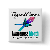 Thyroid Cancer Awareness Month Butterfly Tri-Color buttons