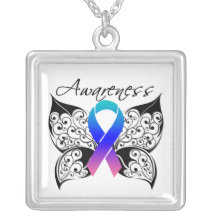 Thyroid Cancer Awareness Tattoo Butterfly Custom Necklace