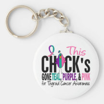 Thyroid Cancer Chick Gone Teal, Purple, and Pink Key Chain