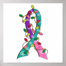 Thyroid Cancer Christmas Lights Ribbon Posters