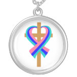 Thyroid Cancer Cross Heart Ribbon necklaces