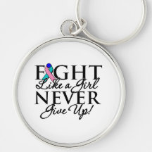 Thyroid Cancer Fight Like a Girl Never Give Up Keychains