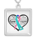 Thyroid Cancer Heart Ribbon Collage Pendant