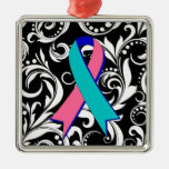Thyroid Cancer Ribbon Deco Noir Christmas Ornament