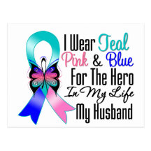 Thyroid Cancer Ribbon Hero My Husband Postcard