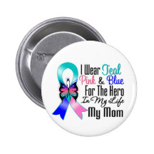 Thyroid Cancer Ribbon Hero My Mom Pinback Buttons