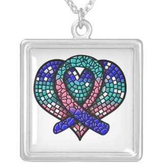 Thyroid Cancer Ribbon Mosaic Heart necklace