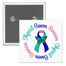 Thyroid Cancer Survivor Butterfly Ribbon Button