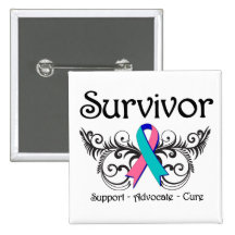 Thyroid Cancer Survivor Floral Deco Pinback Button