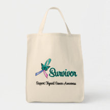 Thyroid Cancer Survivor Ribbon Butterfly Tote Bags