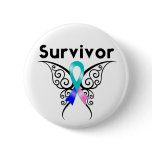 Thyroid Cancer Survivor Tribal Butterfly buttons