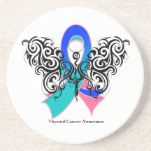 Thyroid Cancer Tribal Butterfly Ribbon Beverage Coasters