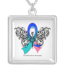 Thyroid Cancer Tribal Butterfly Ribbon Pendants