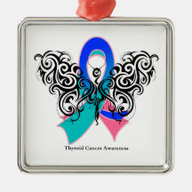 Thyroid Cancer Tribal Butterfly Ribbon Ornament