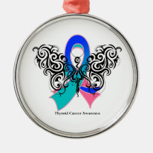 Thyroid Cancer Tribal Butterfly Ribbon Ornament
