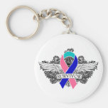 Thyroid Cancer Winged SURVIVOR Ribbon Key Chain