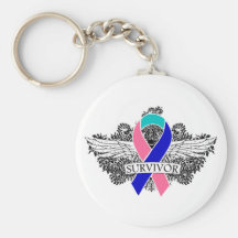 Thyroid Cancer Winged SURVIVOR Ribbon Key Chain