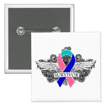 Thyroid Cancer Winged SURVIVOR Ribbon Pins