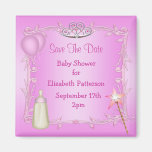 Tiara & Bottle Pink Baby Shower Save The Date Fridge Magnet