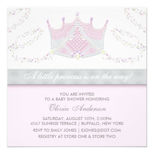 Tiara Pink Gray Princess Baby Shower Invitations