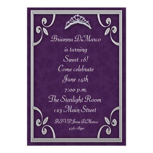 Tiara Purple Silver Invitation