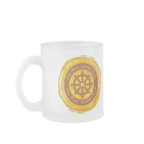 Tibetan Mantra Dharma Wheel mugs by BuddhaGifts Tibetan Mantra Dharma Wheel mugs