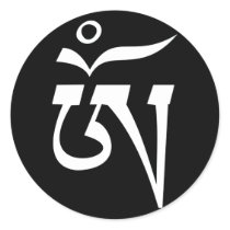 Tibetan Om Black Round Sticker