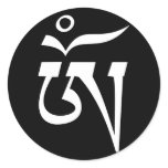 Tibetan Om Black Round Sticker