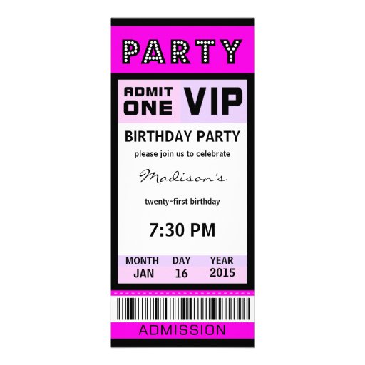 Ticket 21st Birthday Party Invitations (front side)